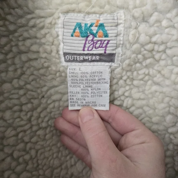 Vtg 90s AKA BAY Puffy Denim Sherpa Lined Mens L Bomber Trucker Jacket Y2K - Picture 5 of 16